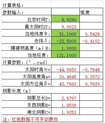 光伏方陣間距、陰影分析計(jì)算表格