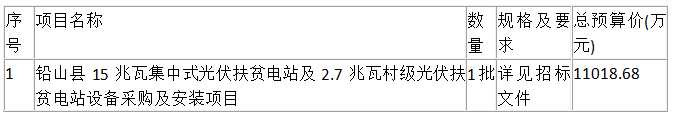 鉛山縣15兆瓦集中式光伏扶貧電站及2.7兆瓦村級光伏扶貧電站設(shè)備采購及安裝項目 公開招標采購公告