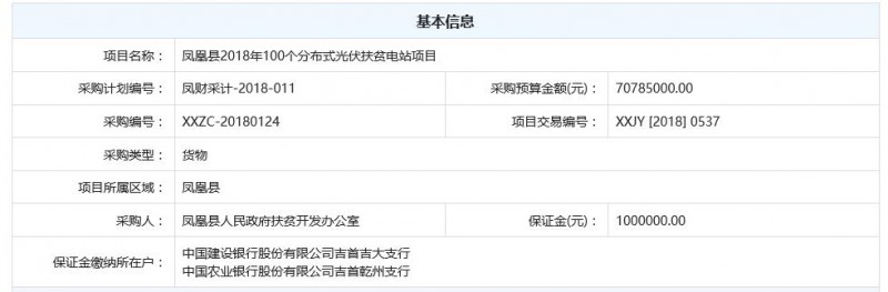 湖南鳳凰縣2018年100個(gè)分布式光伏扶貧電站項(xiàng)目公開招標(biāo)公告 總裝機(jī)容量為10890KW